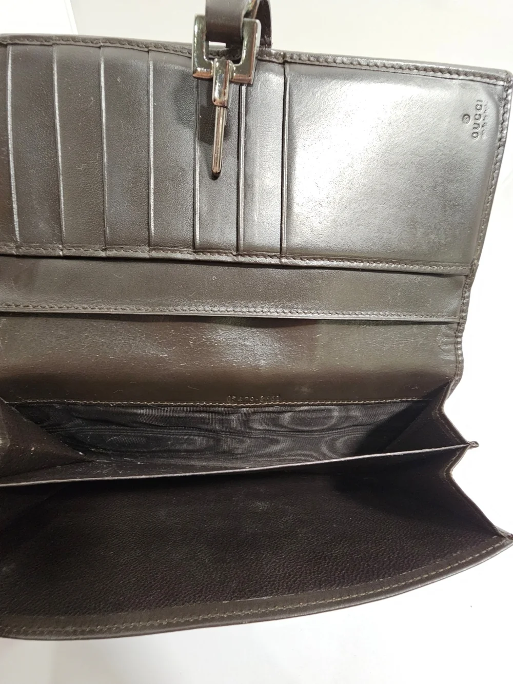 Auth. Vintage Gucci Jackie Piston Lock Long Wallet GG Monogram Canvas Brown